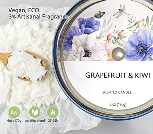 Grapefruit & Kiwi Scented Candles for Home Aromatherapy Candle Gifts for Women, Long Lasting Glass
