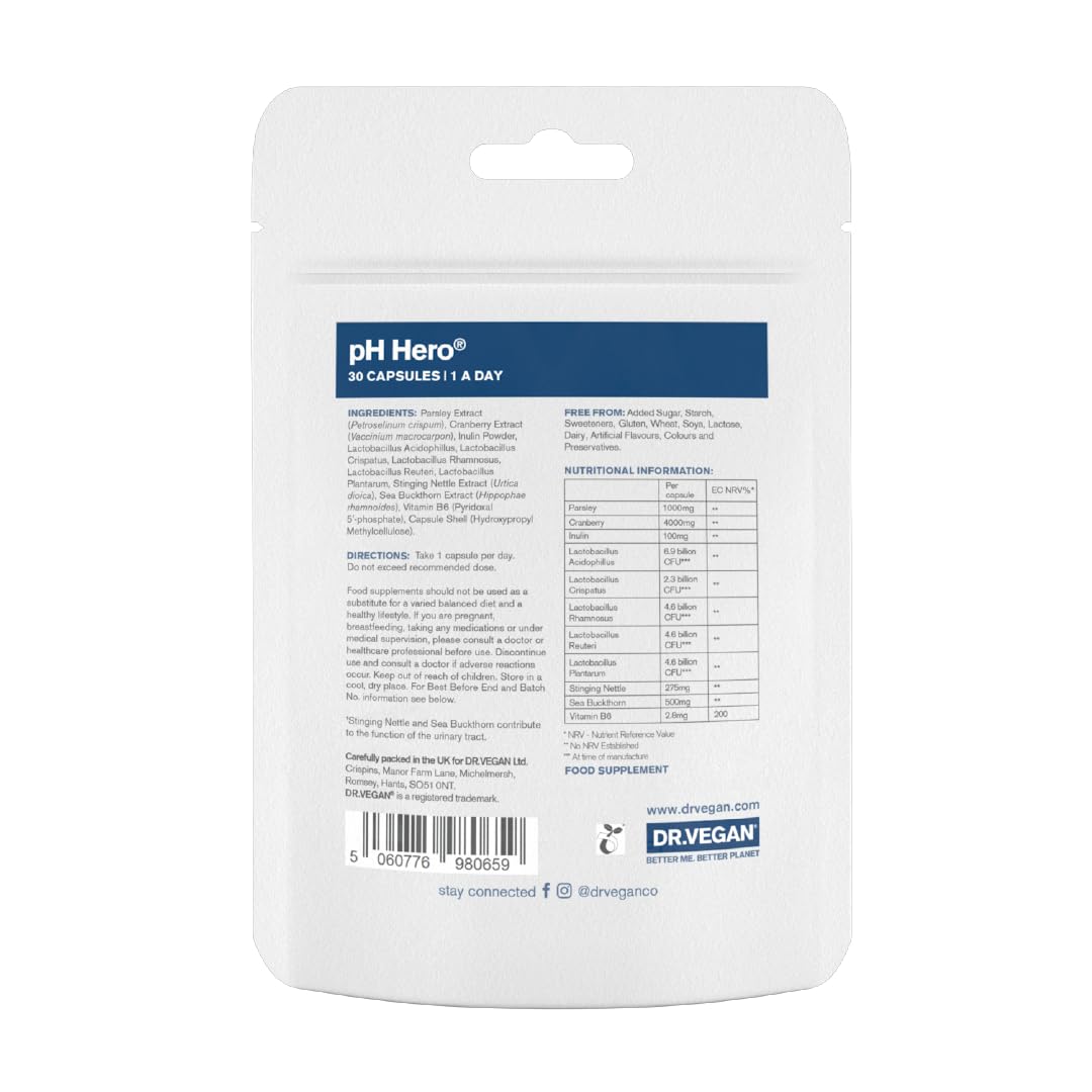 DR.VEGAN | pH Hero | Supports Balanced Vaginal Flora | 50bn CFU | Cranberry | Sea Buckthorn