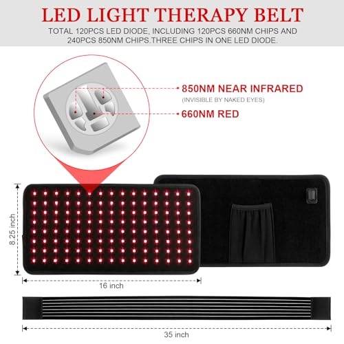 Yofalo 660nm LED Red Light and 850nm Near Infrared Red Light Therapy Belt Device for Body Pain Waist