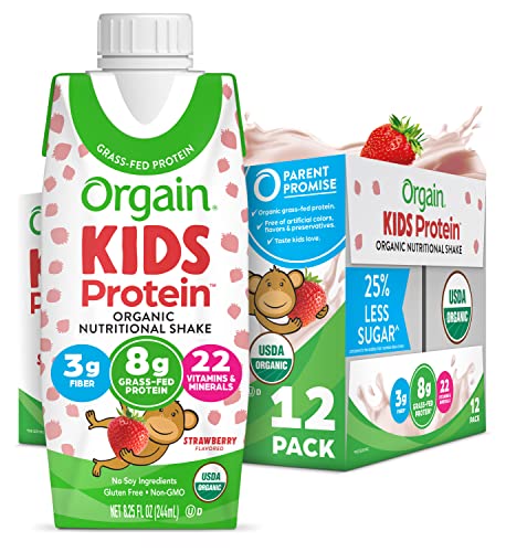 Orgain Organic Kids Nutritional Protein Shake, Strawberry - Kids Snacks with 8g Dairy 