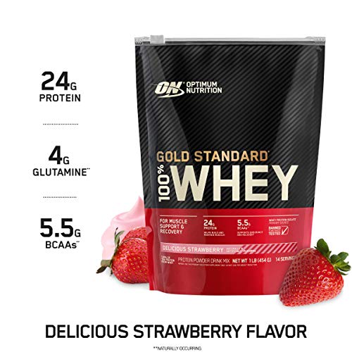 Optimum Nutrition Gold Standard 100% Whey Protein Powder, Strawberry, 1 Pound