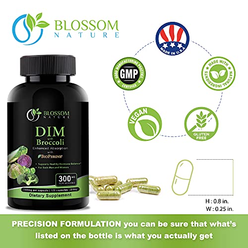 DIM Supplement 300mg with Broccoli 200mg BioPerine 10mg-Hormone and Estrogen Balance