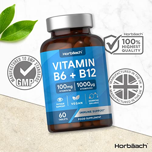 Vitamin B6 and B12 Tablets High Strength | 60 Count | with 100mg of Vitamin B6