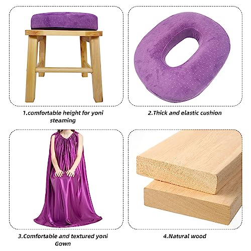 ElasignShopo Yoni Seat Kit, Wooden Vaginial Steaming Stool Chair Set with Gown for Feminine