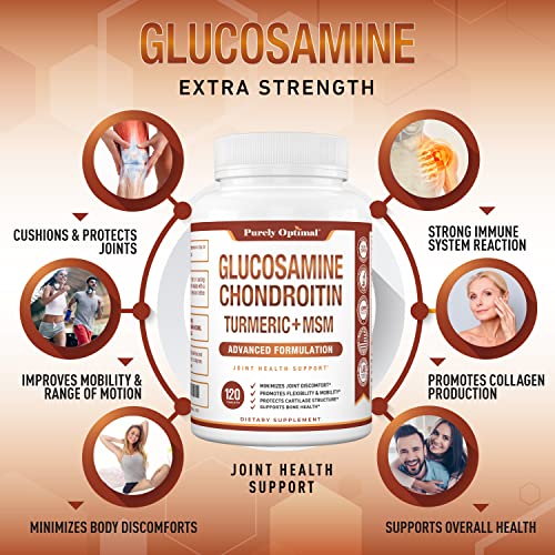 Purely Optimal Premium Glucosamine Chondroitin MSM Supplement Tablets w/Turmeric
