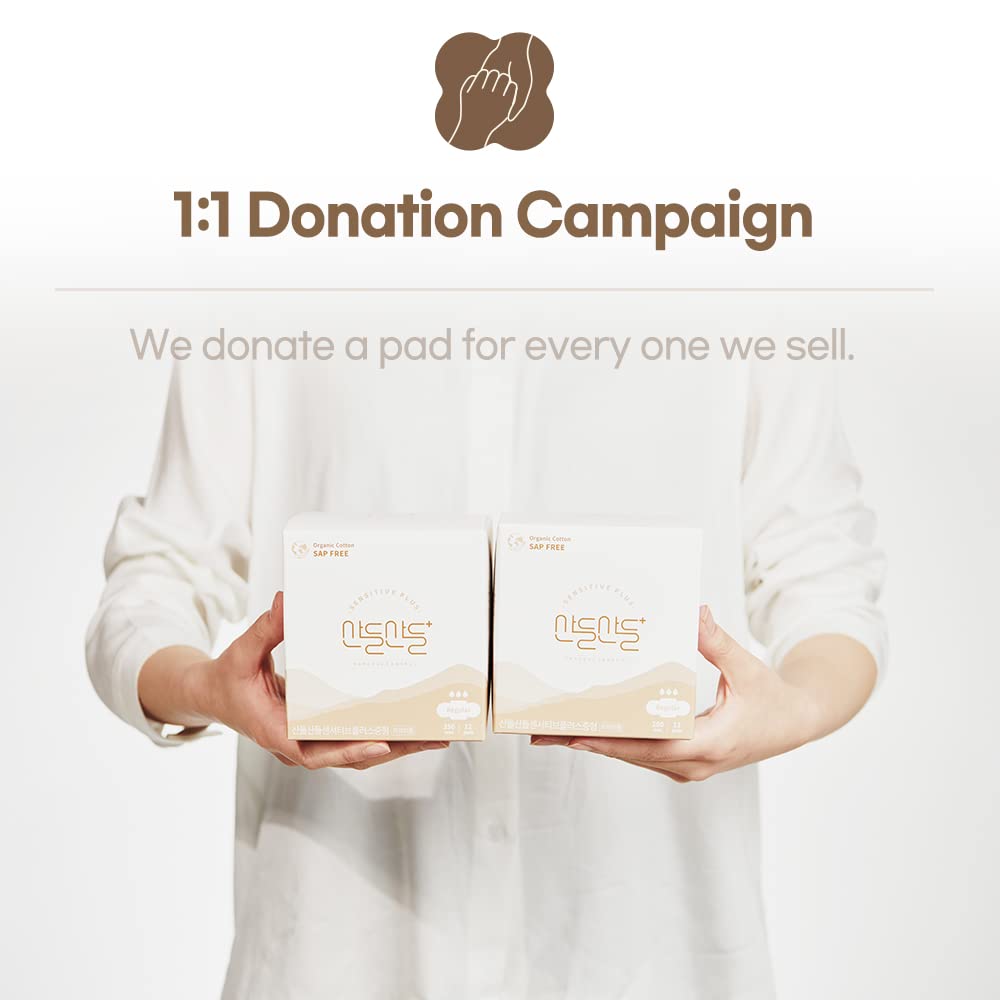 SANDEULSANDEUL Sensitive Plus Organic Pads Long/Large - Heavy Absorbency, Unscented