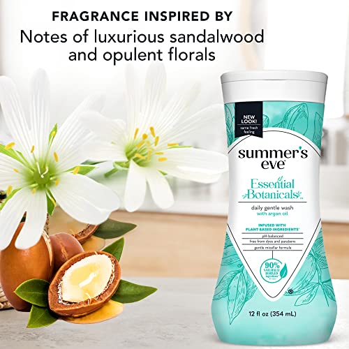 Summer's Eve Essential Botanicals Gentle Wash with Argan Oil, Removes Odor, pH balanced, 12 fl oz