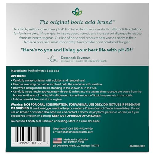 pH-D Feminine Health - Instant Odor Rinse with Boric Acid for Vaginal Odor - Vegan, Paraben-Free