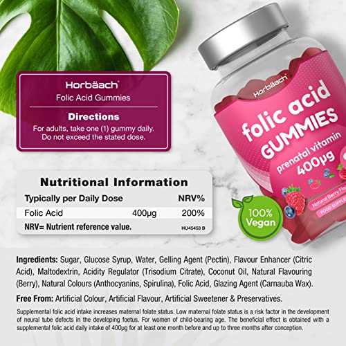Folic Acid Gummies 400 mcg | 90 Count | Natural Berry Flavour | High Strength Prenatal