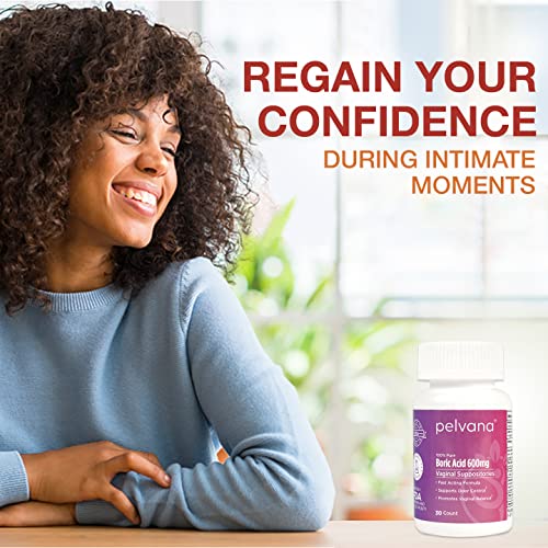 Pelvana Boric Acid Suppositories for Women 30 - for Vaginal pH Balance, Odor Control, Itching, & Discharge