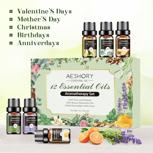 Essential Oils Set - 12 Pcs Aromatherapy Essential Oil Kit for Diffuser, Humidifier, Aromatherapy, Massage