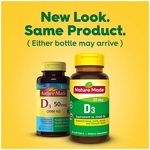 Nature Made Vitamin D3 2000 IU (50 mcg), Dietary Supplement for Bone, Teeth, Muscle