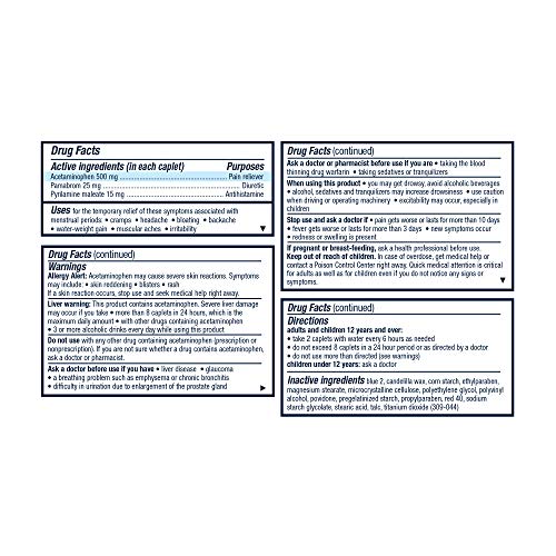 Pamprin Multi-Symptom Formula, with Acetaminophen, Menstrual Period Symptoms Relief including Cramps