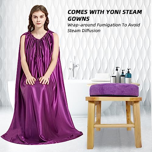 ElasignShopo Yoni Seat Kit, Wooden Vaginial Steaming Stool Chair Set with Gown for Feminine