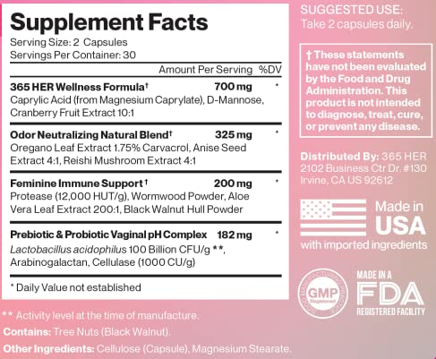 365 HER Biolicious Natural Vaginal Care Supplement (60 Capsules) | Neutralizes Odor and Reduces Discharge