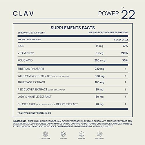 CLAV® Natural Hormone Balance for Women - PMS Relief with Siberian Rhubarb, Wild Yam & Vitex Berry