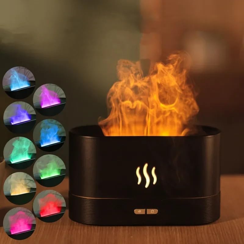 Flame Aroma Diffuser Humidifier 180ml, Oil Essential 2 Modes Brightness Aroma Humidifier