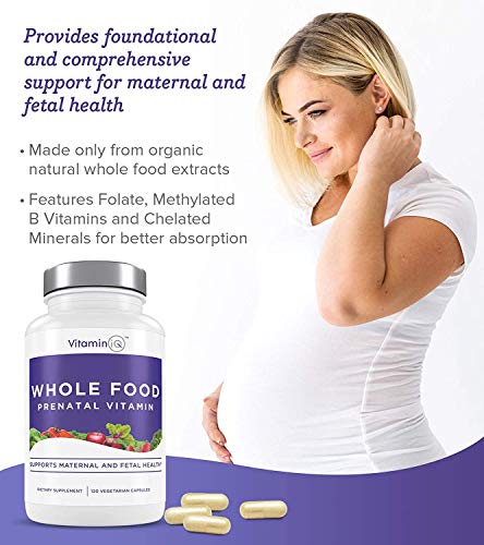 VitaminIQ Whole Food Prenatal Vitamins (120 Capsules) Natural Support for Maternal and Fetal Health