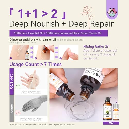 SAVILAND Essential Oils for Cuticle Nails: 100% Pure Natural Essential Oil Tea Tree Lavender Jasmine