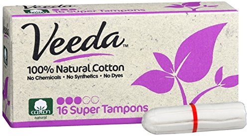 Veeda 100% Natural Cotton Applicator Free Tampons, 16 Count Super Absorbency unscented