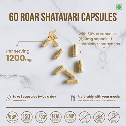 Roar to Life Naturally Shatavari 1200 mg Natural Ayurvedic Vegetarian Capsules Supplement