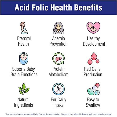 Folic Acid Supplement 100 Tablets 400 mcg by Natural Systems - Prenatal Vitamin for Women Perfect