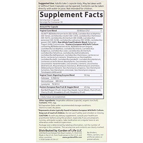 Raw Probiotics Vaginal Care, 30 Vegetarian Capsules - Garden of Life, promote yeast balance