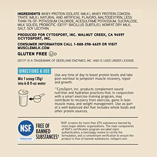 Muscle Milk 100% Whey With Probiotics Protein Powder, Vanilla, 1.85 Pound, 23 Servings