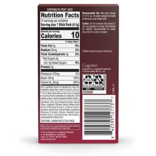 C4 Smart Energy Powder Stick Packs - Sugar Free Performance Fuel & Nootropic Brain