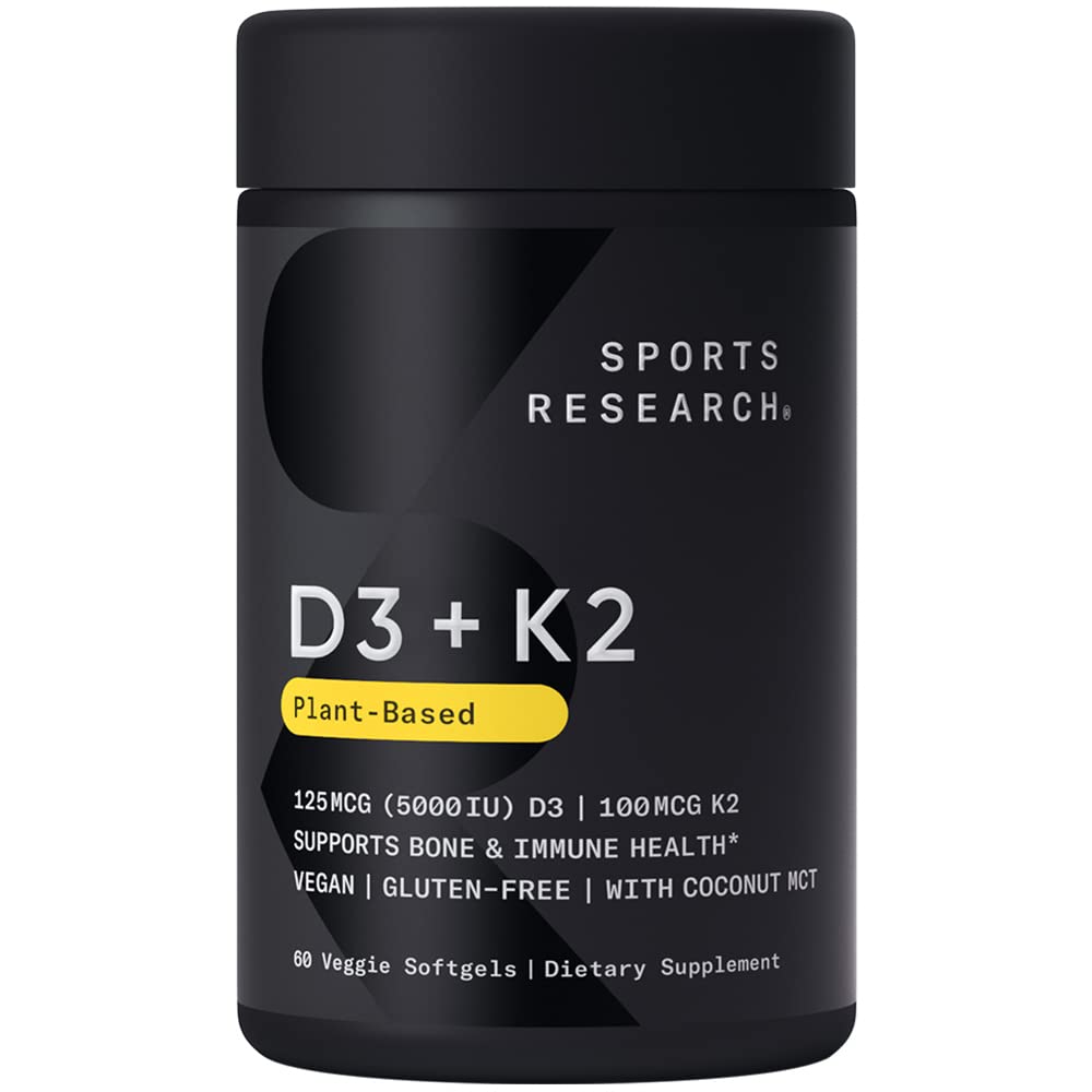 Sports Research Vegan Vitamin D3 + K2 Supplement with Organic Coconut Oil - 5000iu 