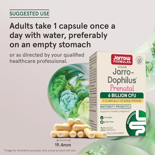 Jarrow Formulas, Jarro-Dophilus Prenatal Veggie Capsules, 6 Billion CFU, 30 Count (Pack of 12)