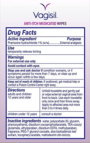 Vagisil Anti-Itch Medicated Wipes, Maximum Strength 12 ea (Pack of 6)