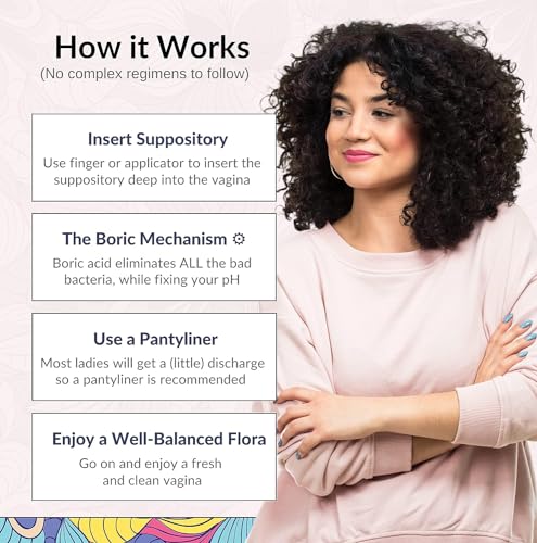 Flower Power Vegan Boric Acid Suppositories - 30 Capsules - 600mg for Vaginal Odor and pH Balance