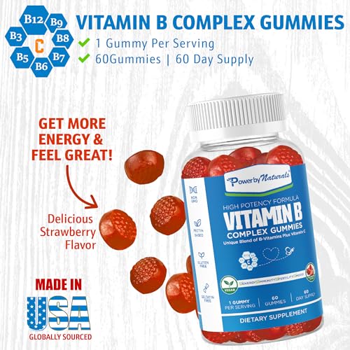 Power By Naturals B Complex Vitamins for Women - 60 Vegan Gummies for Prenatal Support, Energy Boost