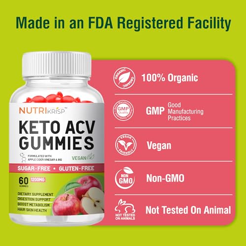 NutriKrisp Organic Keto ACV Gummy for Weight Loss - Sugar & Gluten Free Apple Cider