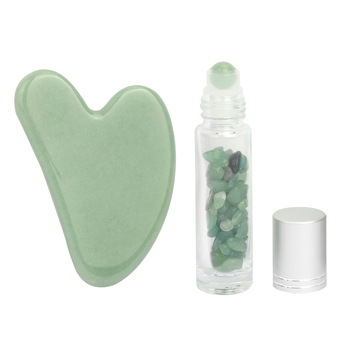 Padime 2 pcs | Premium Set | Real Jade Gua Sha Tool for Facial Skin Care + Glass Bottle for Your Oil