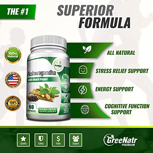 GreeNatr Total Wellness Support with Ashwagandha Capsules with Black Pepper for Enhanced Absorption