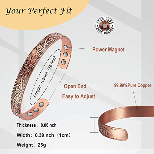 UtenoTureH Magnetic Copper Bracelet for Women for Arthritis, 6.5'' Adjustable Solid Copper Bracelet