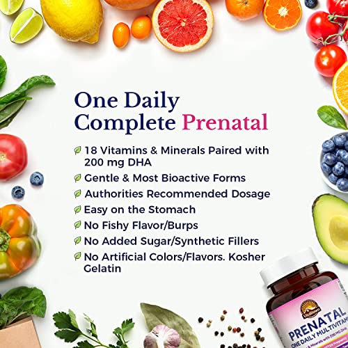 VITALITOWN Prenatal Vitamin, with Omega-3 DHA, Folate, Iron, VIT C, D3, Calcium, Zinc, Choline