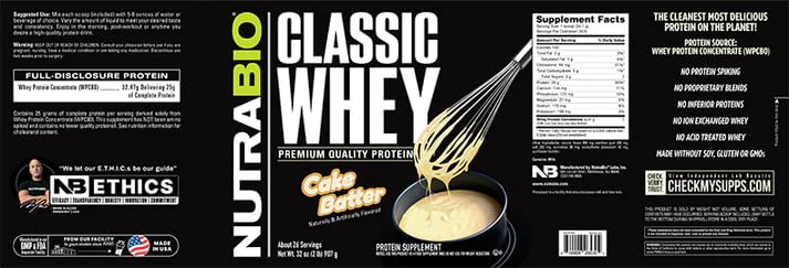 NutraBio Classic Whey Protein Powder- 25G Protein Per Scoop - Full-Spectrum Amino