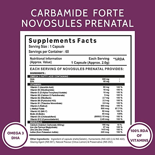 Roti Prenatal Multivitamin for Pregnancy with 300mg DHA & 18 Ingredients - 60 Capsules