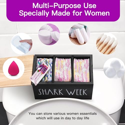MISTOD Tampons Holder for Bathroom, Pad and Tampon Organizer with Tray Lid, Wooden Feminine