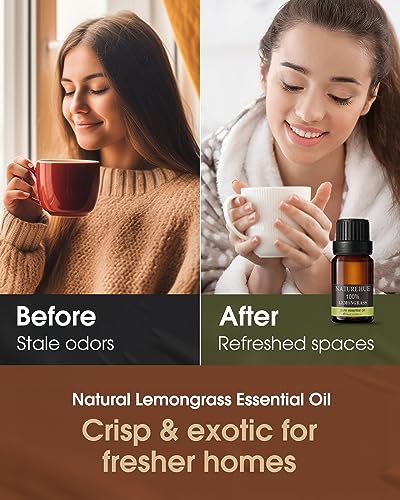 NATURE HUE Lemongrass Essential Oil - 10 mL (1/3 oz) - Pure, Natural, Therapeutic Grade