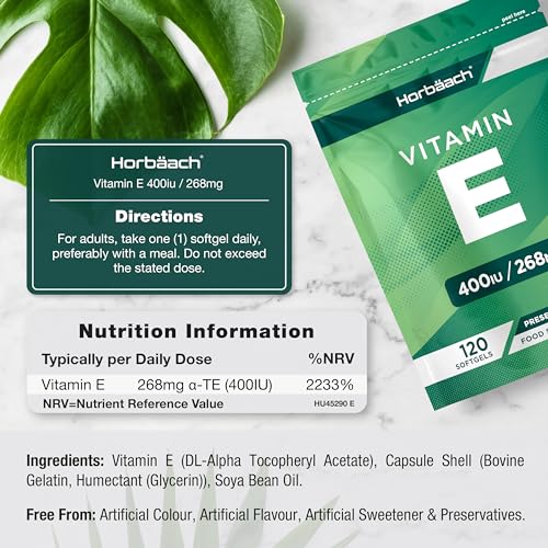 Vitamin E Capsules 400iu | 120 Count | High Strength Vitamin E as DL-a-Tocopheryl