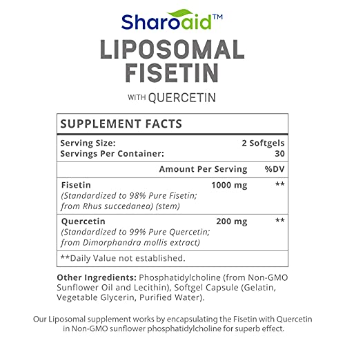 Sharoaid Liposomal Fisetin with Quercetin Supplements 1200 mg per Serving,High Absorpti