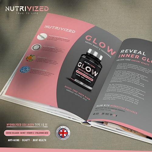 Nutrivized Glow Hydrolysed Type 1&3 Collagen with Premium Pure C8 MCT Oil - Vitamin C & Hyaluronic Acid