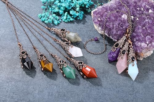 PESOENTH Crystal Pendulum Dowsing Divination Scrying Pendulum with Bronze Wrap Tiger Eye Healing