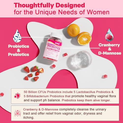 Probiotics for Women Gummies, Sugar Free Vaginal Probiotics 50 Billion CFU 10 Strains w/ Cranberry