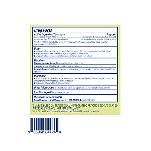 Boiron Nux Vomica 30C Homeopathic Medicine for Hangover Relief, Upset Stomach, Nausea