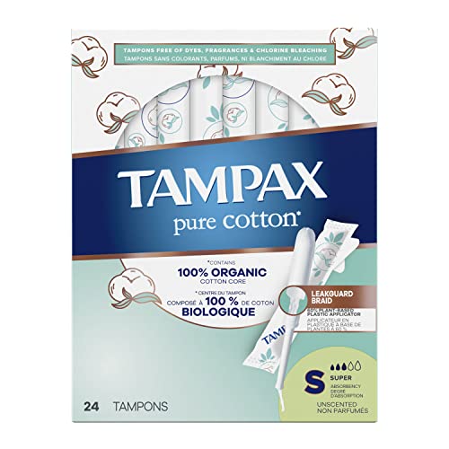 TAMPAX Pure 100% Organic Cotton Core Super Absorbency Tampons - 24 ct